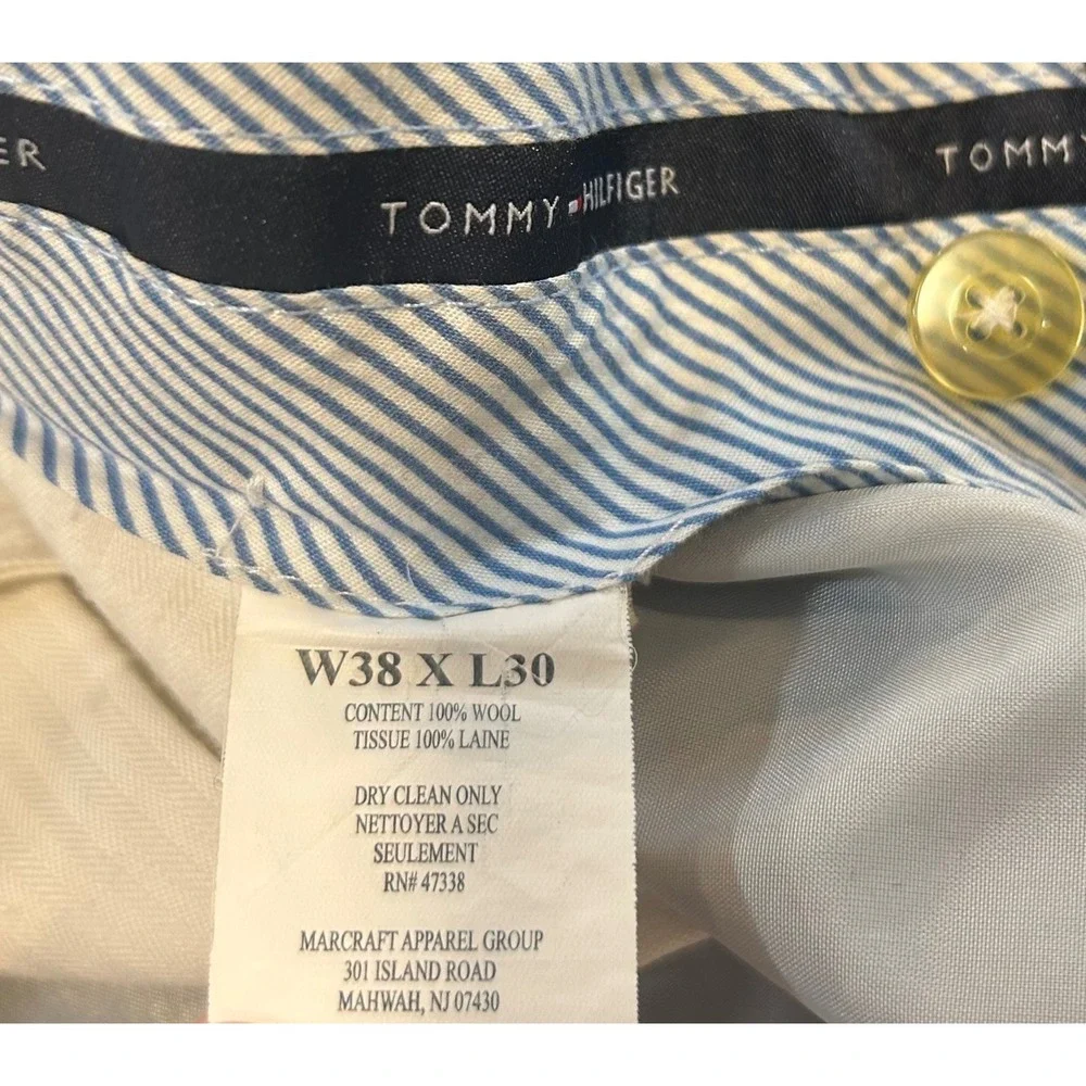 Tommy‎ Hilfiger Dress Pants Mens 38x30 Navy Blue Pinstripe 100% Wool Trousers